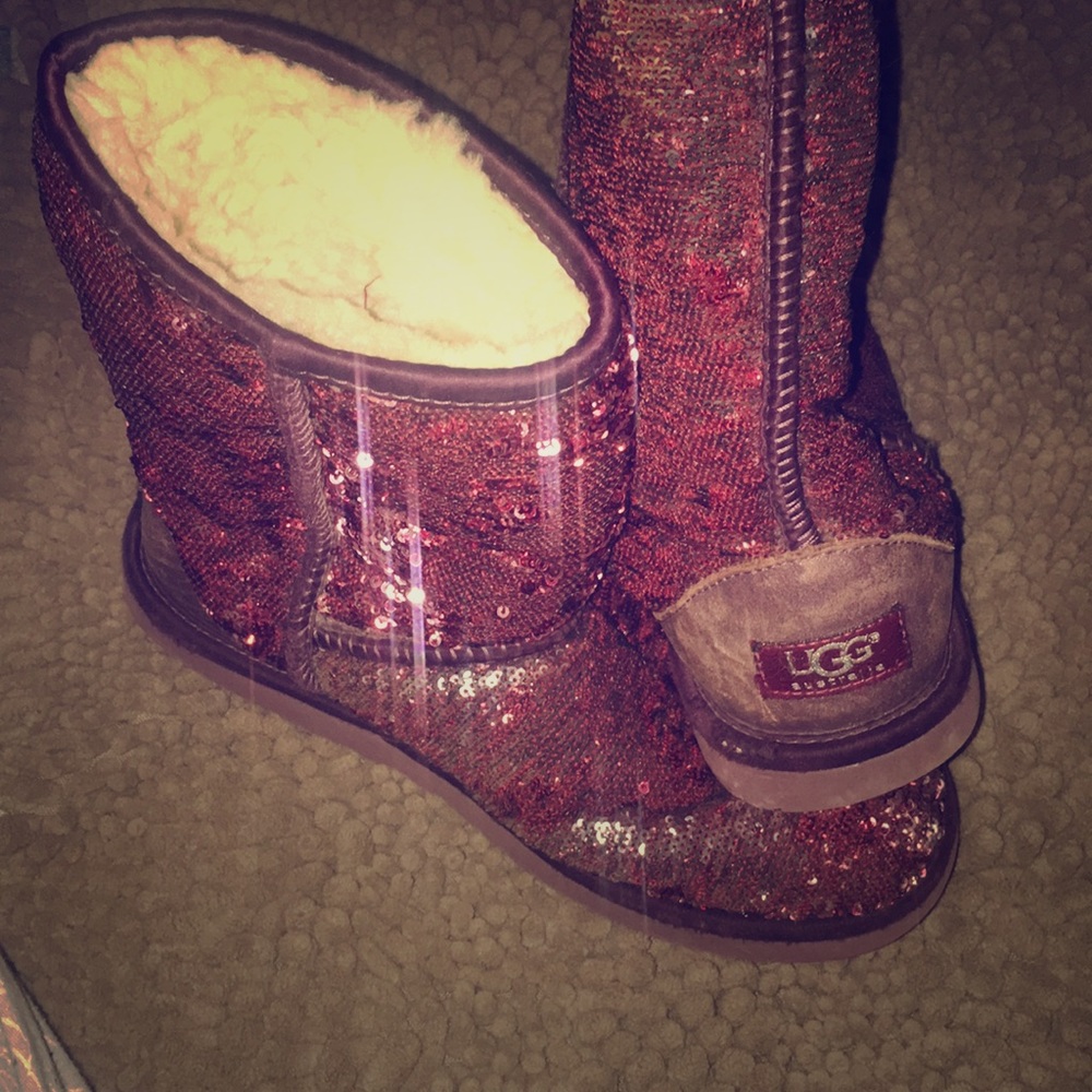 Red/silver sequence UGG boots.